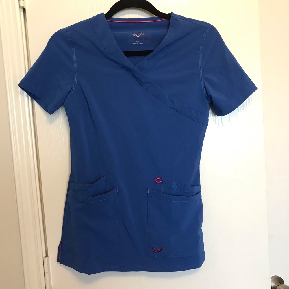 Ladies Smitten Royal Blue Scrub Top XXS